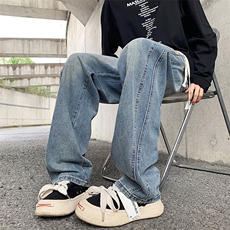 秋款男牛仔裤拼接贴标直筒宽松休闲长裤NK840P40，男装牛仔裤，星座1013-1
