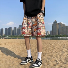 冰丝沙滩短裤男夏季日系满印卡通印花宽松慵懒海边DK5525-P25，男装休闲裤，星座1109-3