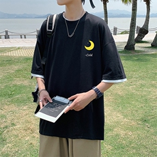 JT55047-P25假两件短袖t恤男大码胖子半袖体恤半截袖港风，男装T恤，电商A040