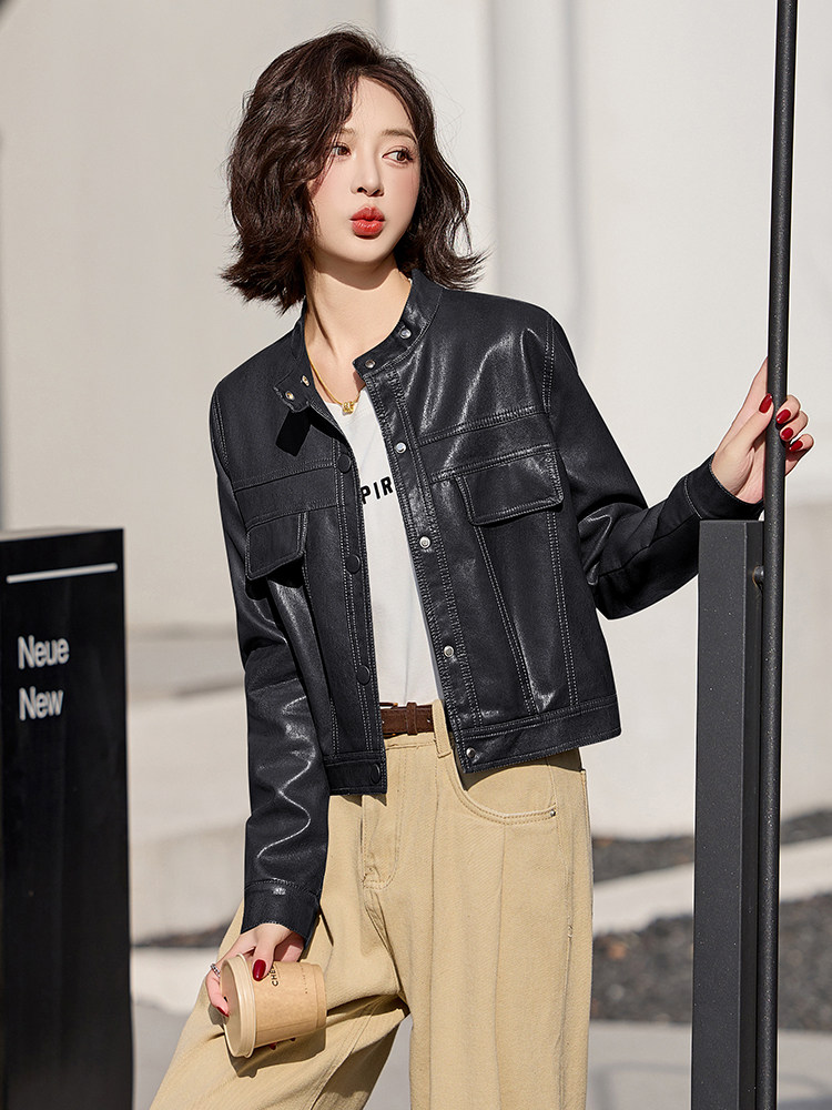多色百搭短款皮衣外套女2025春季新款设计感显瘦皮夹克机车服上衣,女装皮衣,臻衣坊