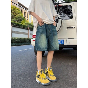 水洗做旧牛仔短裤男夏季宽松vibe复古潮牌休闲高街青少年五分裤子图片