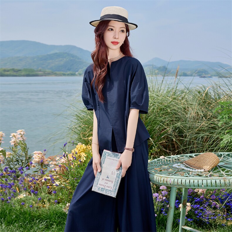 欧货简约高级感时尚套装2026夏新款女流行减龄修身显瘦九分阔腿裤,女装套装/套裙,水衣源