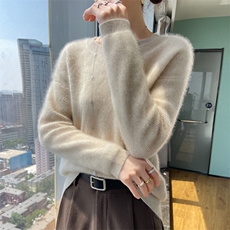 25年秋季新款100%纯羊毛衫女圆领镂空针织毛衣宽松羊绒衫打底上衣，女装羊毛衫，百越羊绒