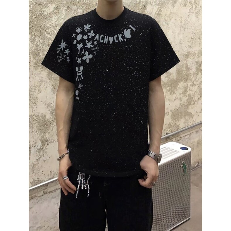 万针全刺绣工艺抖音得物高品质260克重磅纯棉双纱美式高街短袖T恤图片