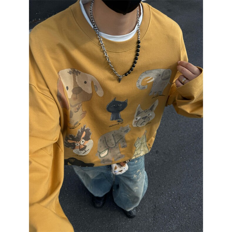秋季卡通动物印花卫衣男圆领休闲套头上衣潮914-4-WY51P40控68,男装卫衣,星座914-4