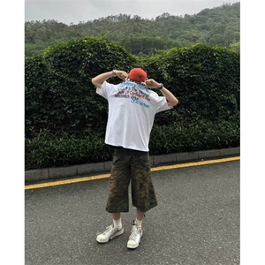 重磅夏季新款美式复古不规则字母印花男女纯棉短袖宽松T恤TXY04图片