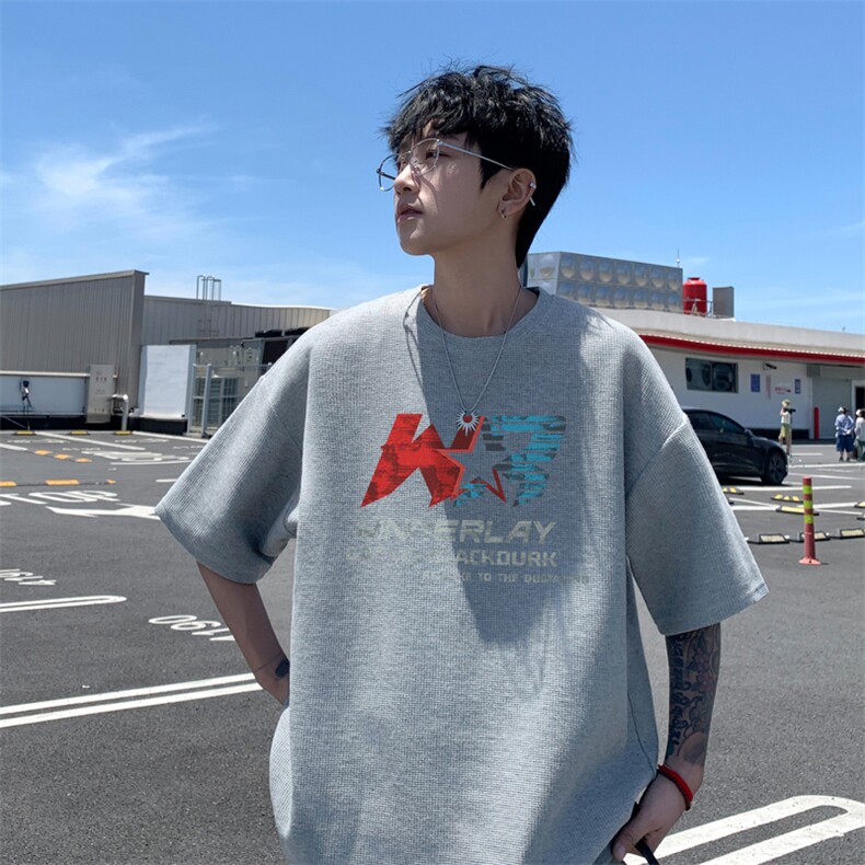 量大优！ 供视频！港风 华夫格短袖T恤半袖男HT227-特P18图片