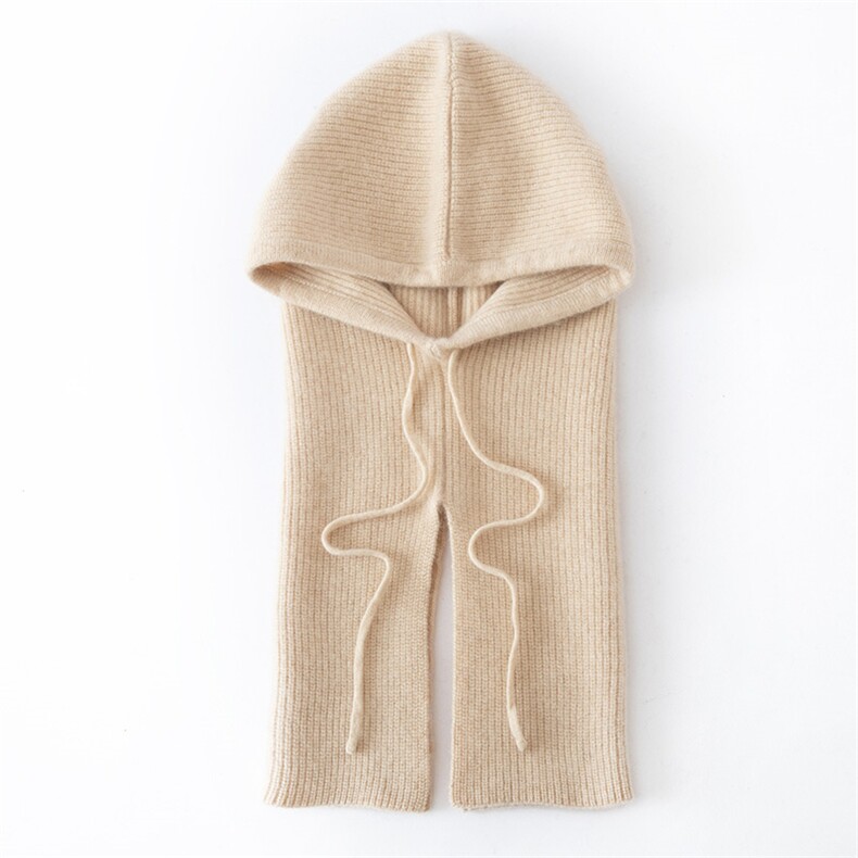 2025年春季新款百搭女士抽条双股加厚保暖套头帽，帽子，戎咖羊绒