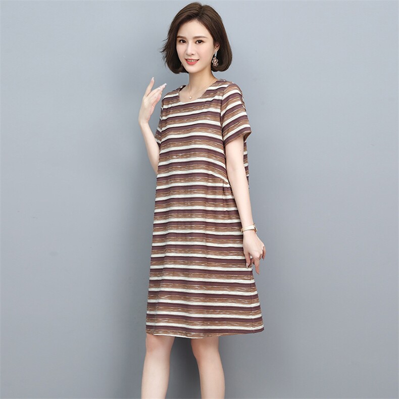 条纹连衣裙女2022年夏季新款气质显瘦高级感裙子潮,女装连衣裙,忆绮罗