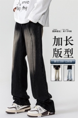 加长牛仔裤男高个子188cm110水洗复古渐变拼接裤子KZ014P63加绒73，男装牛仔裤，电商B312