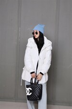 戴帽系带冬款羽绒服，女装羽绒服，谦度