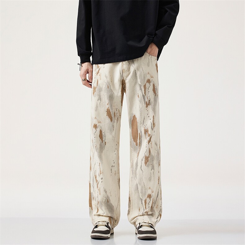 四季潮款美式高街痞帅宽松直筒水洗休闲牛仔裤男，男装牛仔裤，电商D218A