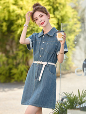 时尚蕾丝花边拼接牛仔连衣裙女2025夏季新款小个子超好看休闲裙子，女装连衣裙，美沁