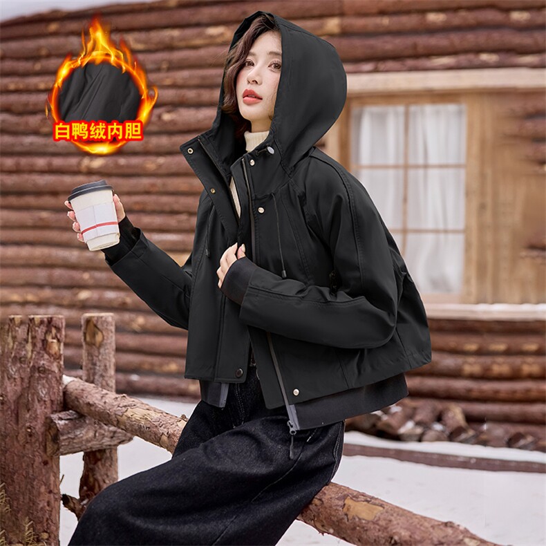 2024冬季新款连帽白鸭绒保暖时尚百搭短款羽绒服外套,女装羽绒服,天丝秀