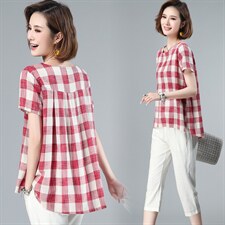 2021夏季新品纯棉衬衫女大格子时尚宽松大码上衣女，女装衬衫，涵誉