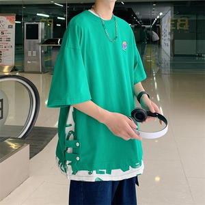数据！设计感拼接撞色短T恤夏季宽松休闲男上衣XT226-P45控68图片