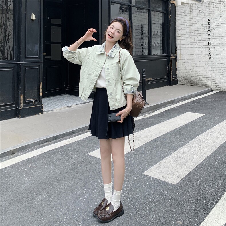 现货！现货！2026春季新款宽松时尚洋气拼接牛仔外套女,女装短外套,2C306