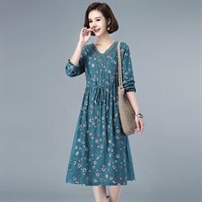 2021春秋季新款长袖碎花蕾丝拼接连衣裙，女装连衣裙，简韵佳