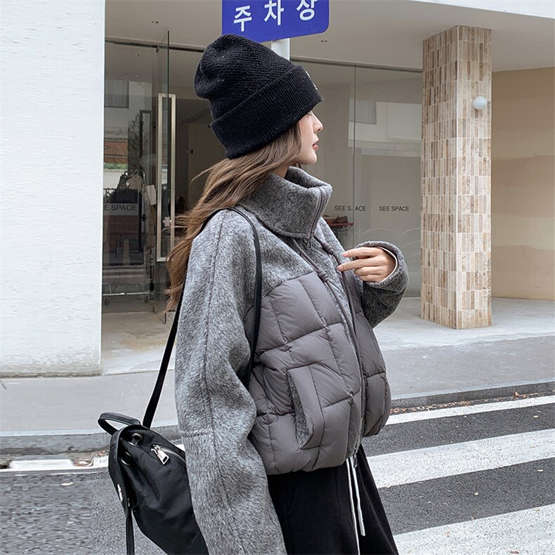 韩版时尚双面呢拼接羽绒服女2025冬季新款显瘦加厚90白鸭绒短外套,女装羽绒服,韩蜜菓