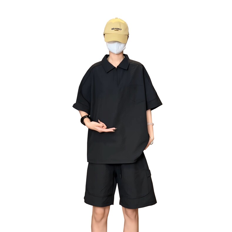 量大优供视频泡泡纱polo衫套装短袖短裤男CP77TZ-特p50,男装牛仔裤,电商B371