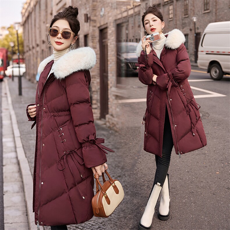 加厚大毛领收腰羽绒棉服女2025冬新款时尚洋气中长款保暖棉衣棉袄，女装棉衣/棉服，艾仟回(原伊仟回)
