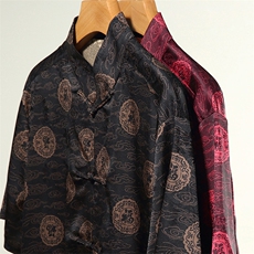 香云纱唐装男中老年夏季短袖衬衫真丝风夏装爸爸装上衣，男装T恤，钱塘723