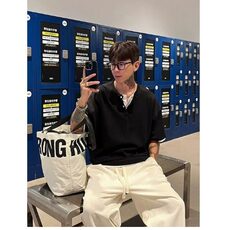 大码男装假两件亨利领设计感短袖T恤纯色日常正肩体恤衫潮牌，男装T恤，星座506A