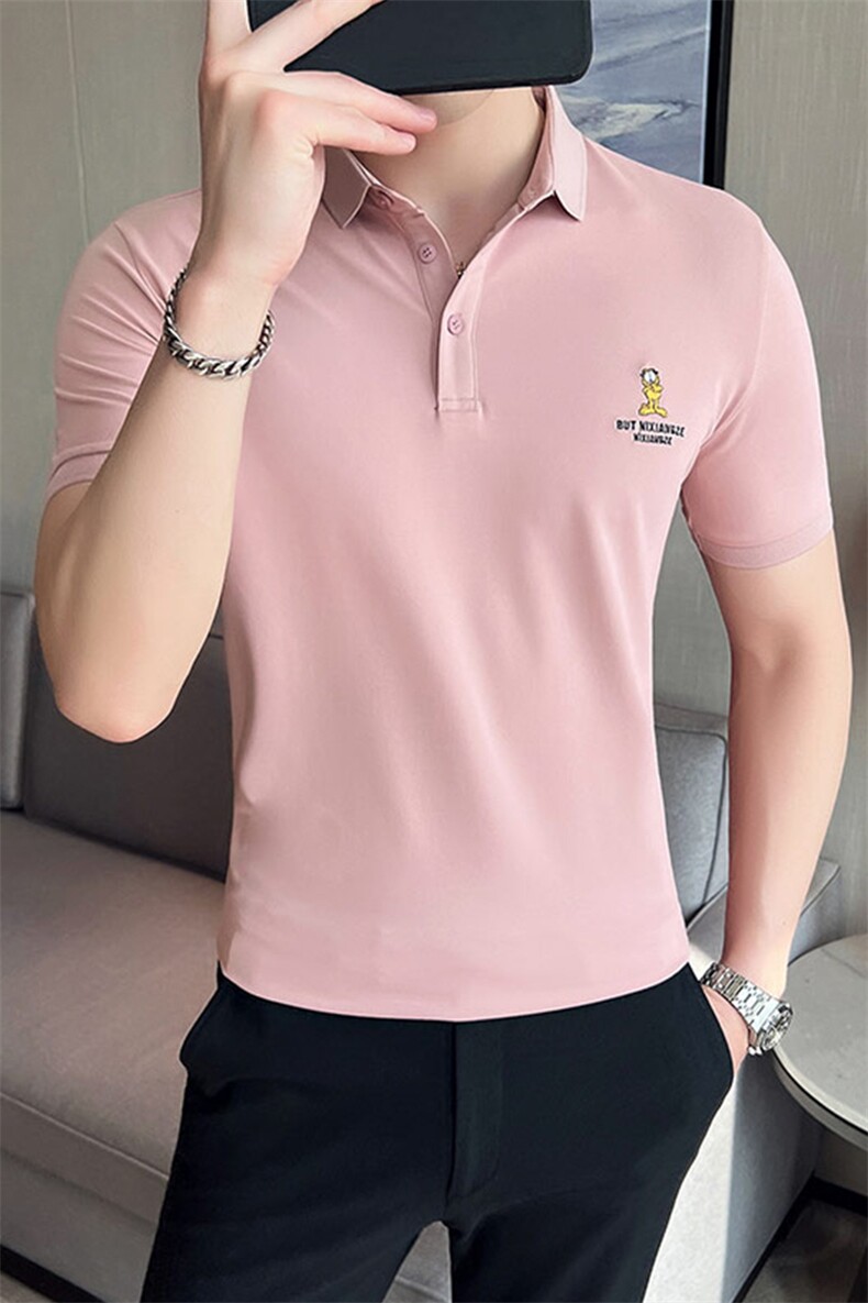 2024夏季新款英伦风高品质修身刺绣POLO衫冰丝短袖T恤男D239-p48,男装T恤,电商D303