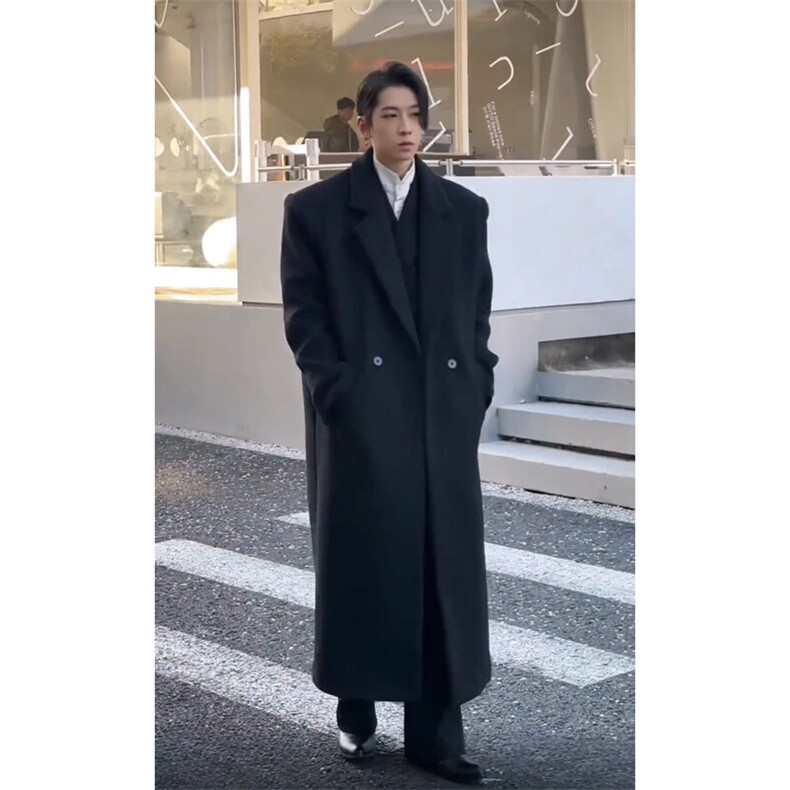 现货带垫肩秋冬韩版毛呢大衣宽松高级感潮流外套DY0030加绒P128,男装毛呢大衣,星座1004（原星座815-3）