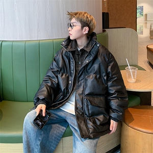 (特价)假两件pu皮棉袄高级牛仔拼接双层休闲棉服棉袄 313B-P81-60图片
