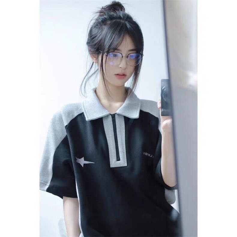 现货美式复古夏季polo衫短袖t恤女宽松撞色情侣上衣PLY299-P30,男装Polo衫,星座1008