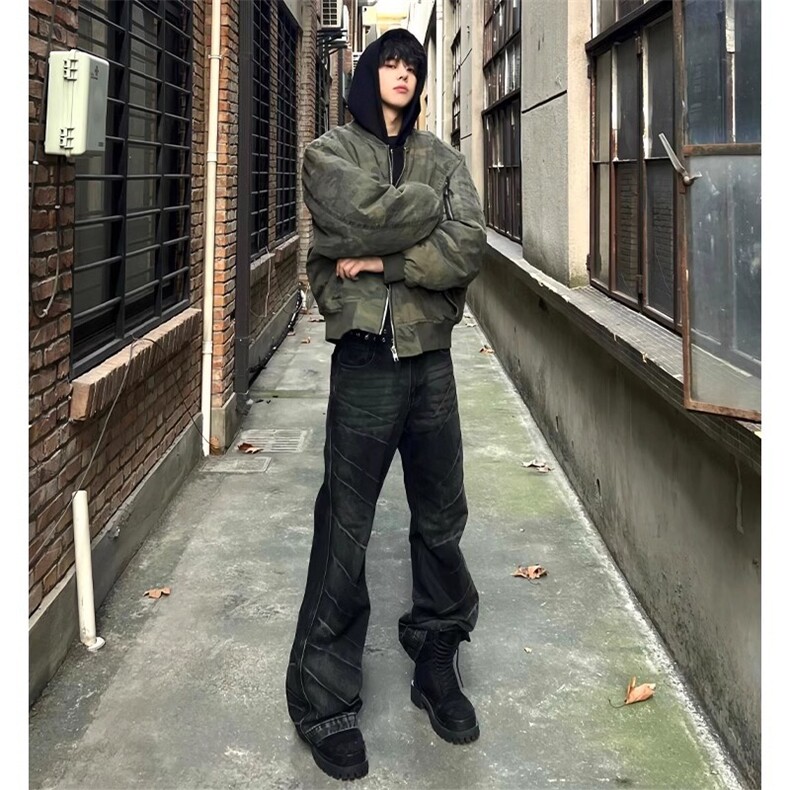 美式假两件迷彩连帽外套男bomber廓形高级感飞行服夹克WLB963-P93,男装夹克,星座1008
