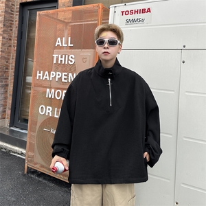 华夫格立领半拉链卫衣男设计感小众金属宽松套头秋季外套W872-P40图片
