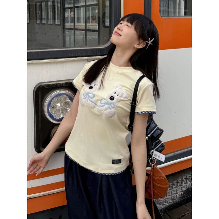 H0333-P35毛巾绣+订标220克大修身正肩短袖t恤女,女装T恤,星座617A-2