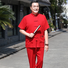 786/P70主推！老人棉麻唐装男运动短袖套装中国风爸爸半袖太极服，男装套装，星座1216（原钱塘722）