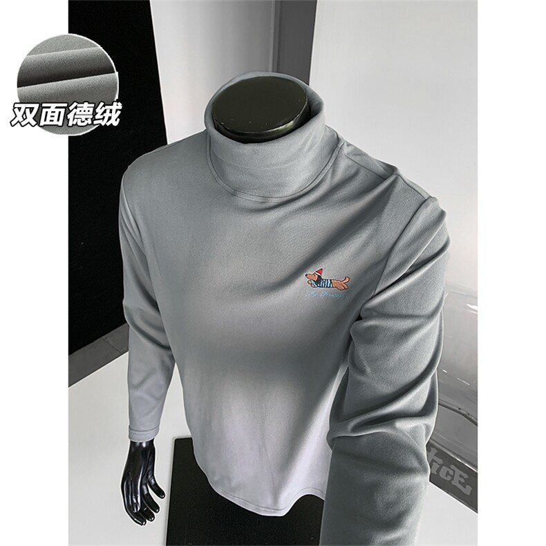 腊肠狗刺绣双面德绒打底衫高领大码长袖T恤男T24501-特P21控39图片
