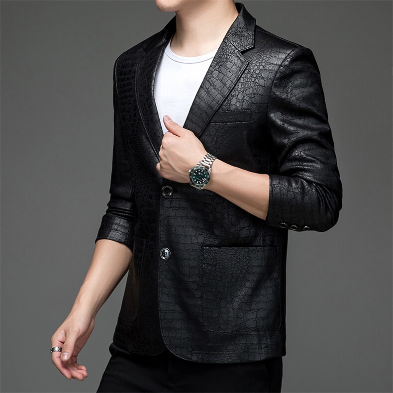 BH186钱塘2020-2中青年男士春秋薄款时尚休闲简约皮衣西服P150,男装皮衣,钱塘207-2