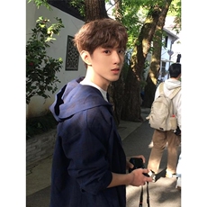 简约气质网图高质量连帽格子长袖衬衫流行潮流百搭文艺ins慵懒，男装衬衫，星座506A