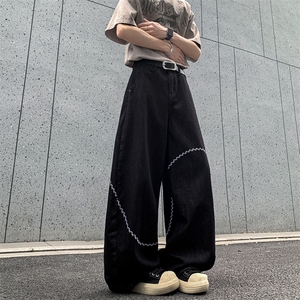 ins嘻哈街头链条拼接牛仔裤男女宽松裤子潮长裤NZ0926-P60图片