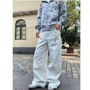 街头潮牌反穿脏脏牛仔裤风刺绣宽松显瘦直筒阔腿拖地裤NZ6660图片