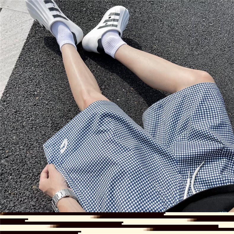 韩系格子洋气休闲短裤男潮牌潮流外穿大裤衩夏季百搭五分中裤,男装牛仔裤,星座716-2