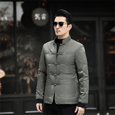 中年唐装90%白鸭绒复古盘扣风中式爸爸羽绒服外套A517-P198，男装羽绒服，星座1105-3