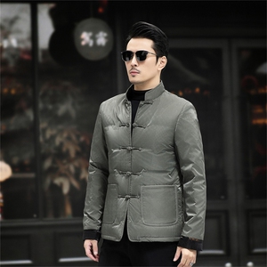 中年唐装90%白鸭绒复古盘扣风中式爸爸羽绒服外套A517-P198图片