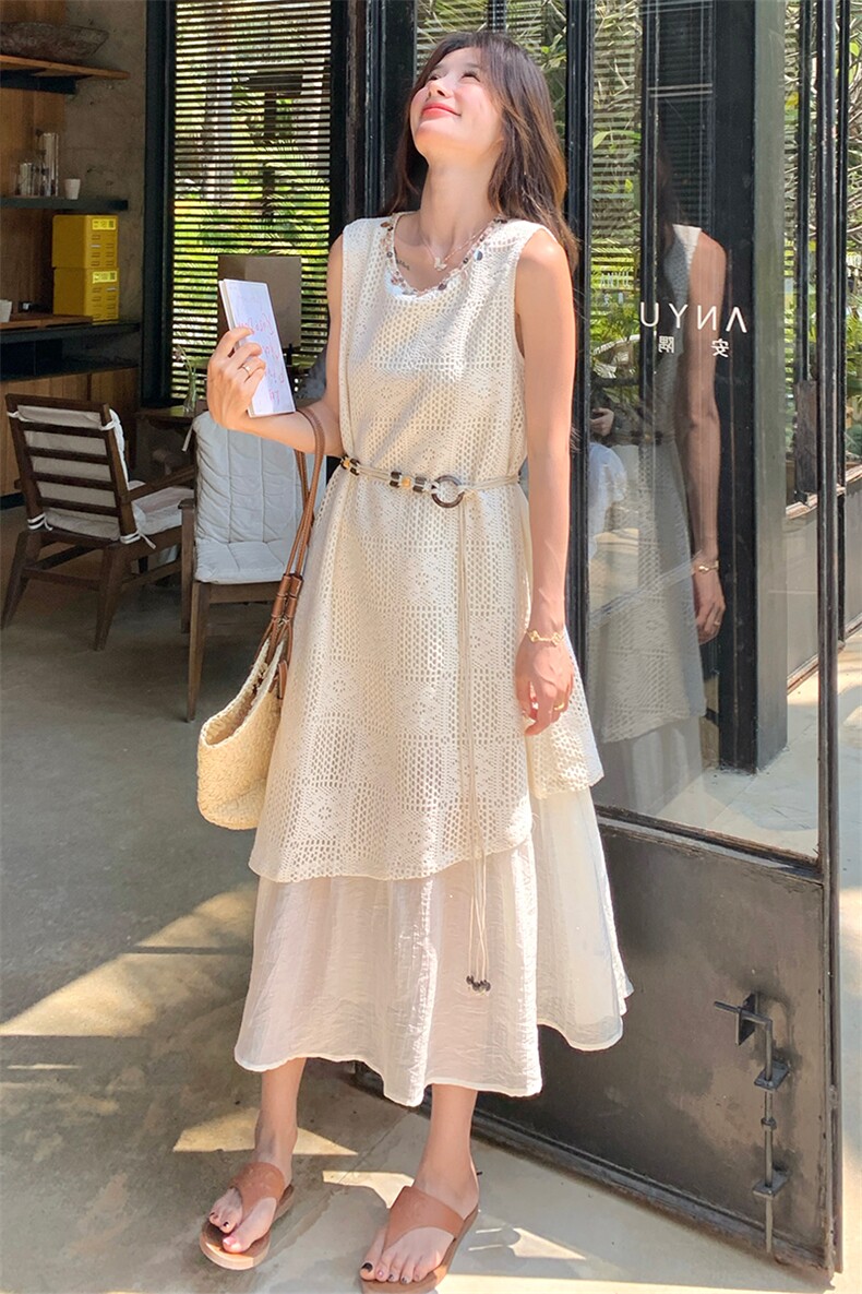 2025夏季新款波西米亚度假风假两件连衣裙女长裙,女装连衣裙,维一诺