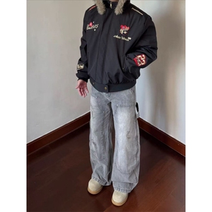 美式复古刺绣徽章座山雕棉衣外套男女冬季小众保暖夹克图片