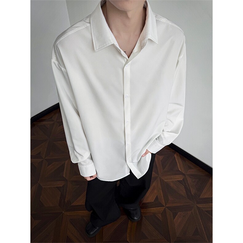 抖音得物二开高品质秋冬中性风冰丝休闲长袖衬衣垂感宽松上衣W88，男装衬衫，电商A486