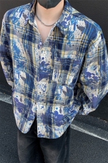 美式高街潮流格子衬衫潮牌宽松休闲上衣A086-CS2201-特批价30，男装衬衫，电商基地A086