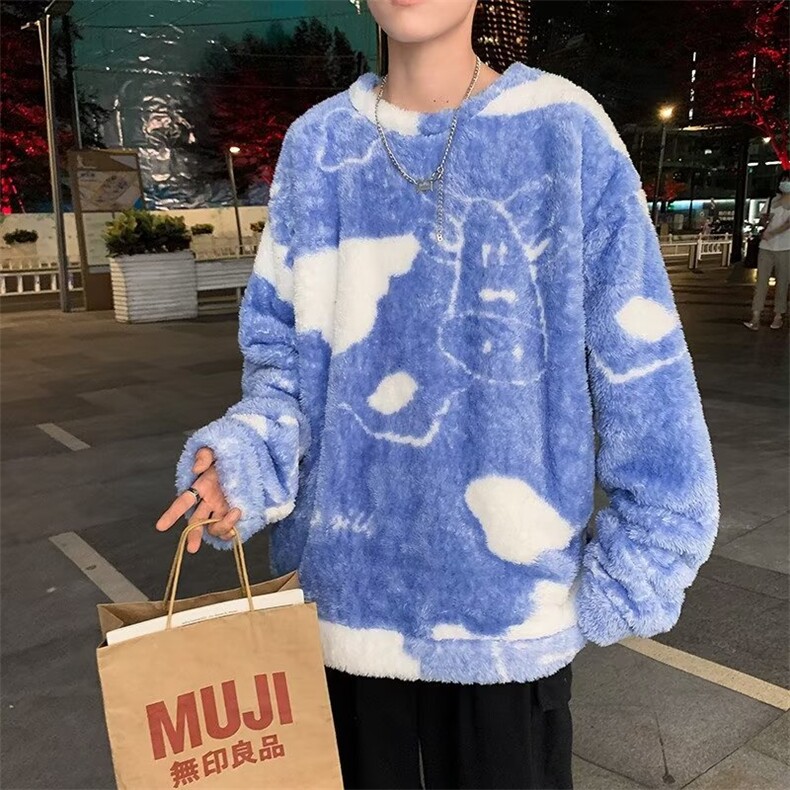 秋冬款时尚潮男百搭宽松圆领羊羔毛上衣,男装针织衫/毛衣,四季星座218-1