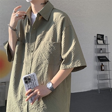 已下单TZ771-特批52控88新款速干肌理感短袖衬衫短裤T恤大码套装，男装休闲套装，电商A059