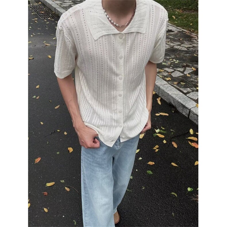 复古衬衫男夏装港风学生宽松小众设计感趣味新款男装上衣外穿,男装衬衫,四季星座505